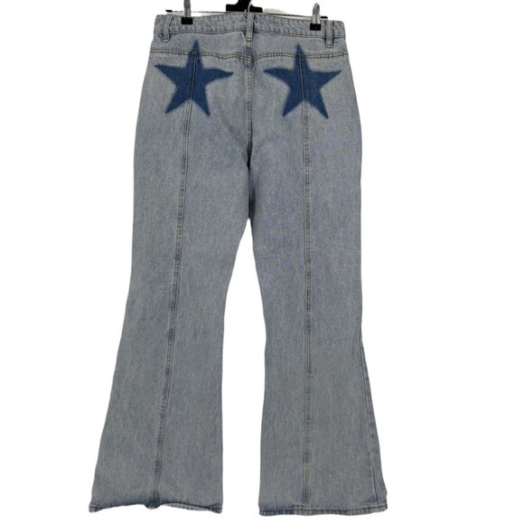 Adika Light Wash Front Seam Flare Jeans with Star Back Pockets Size Large - Picture 2 of 7